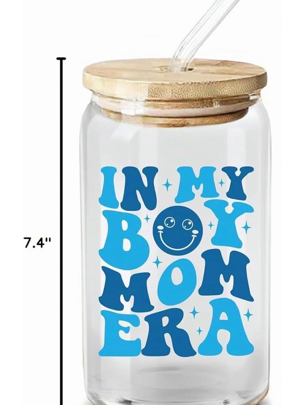 Reusable Drink Jar with Blue 'In My Boy Mom Era' Design 🦋